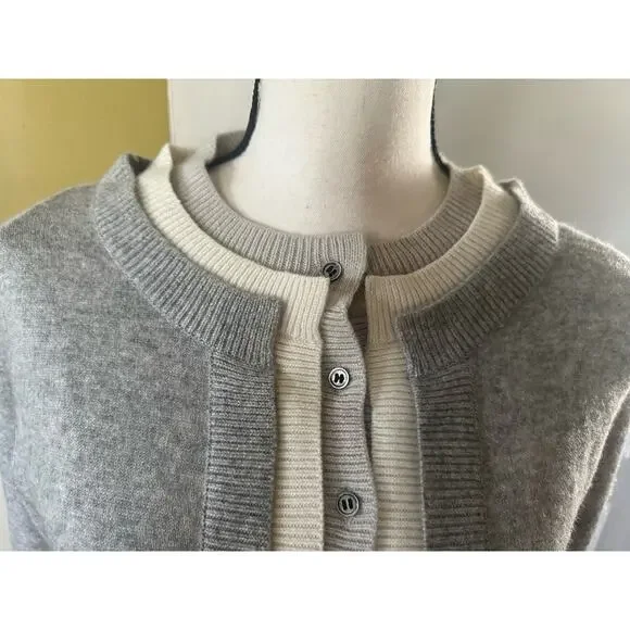 NWT Diane Snyder Cashmere Glenn Triple Band Gray Layered Cardigan size M - Picture 3 of 16